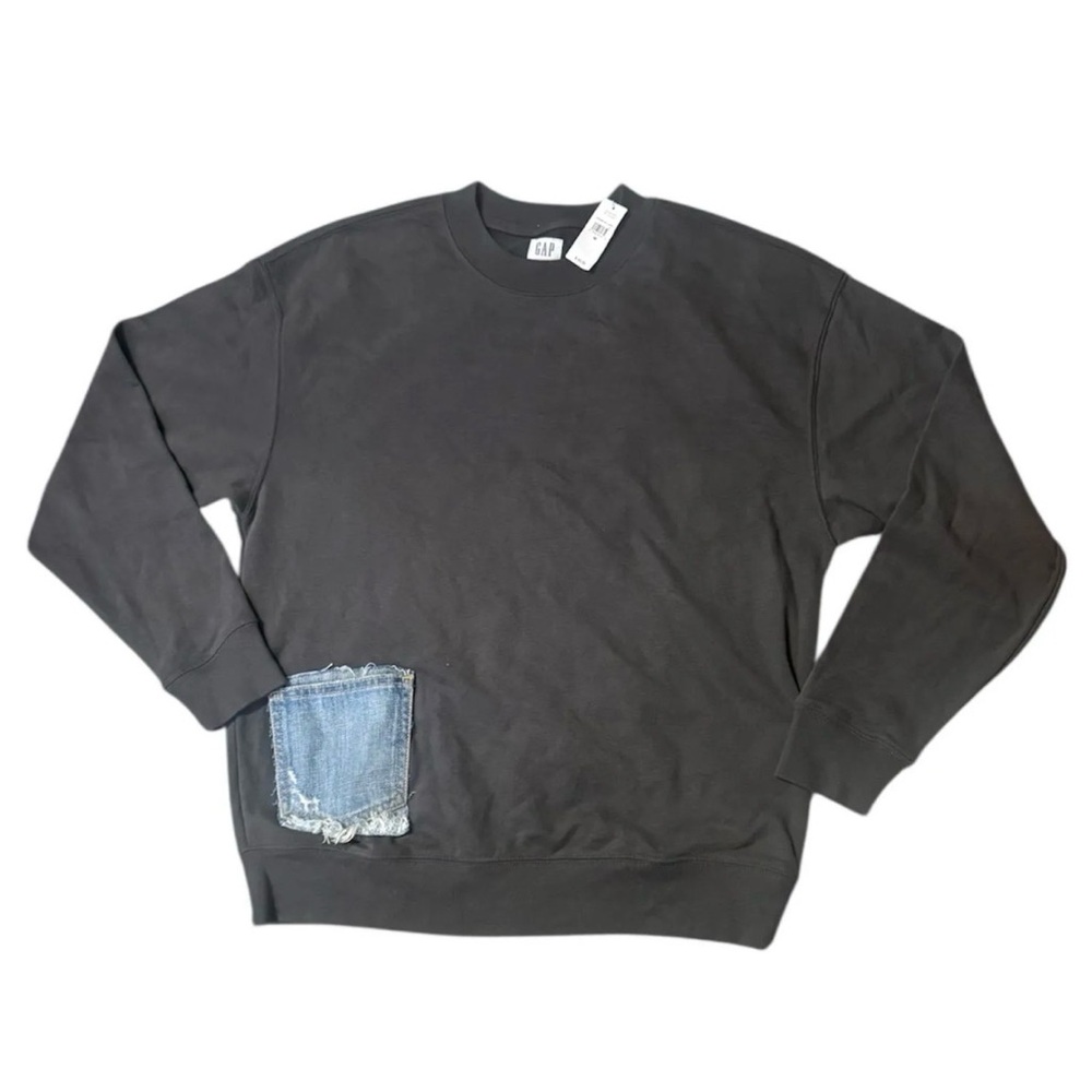 GAP Women's Charcoal Crewneck Sweatshirt with Denim Pocket NWT Size Medium